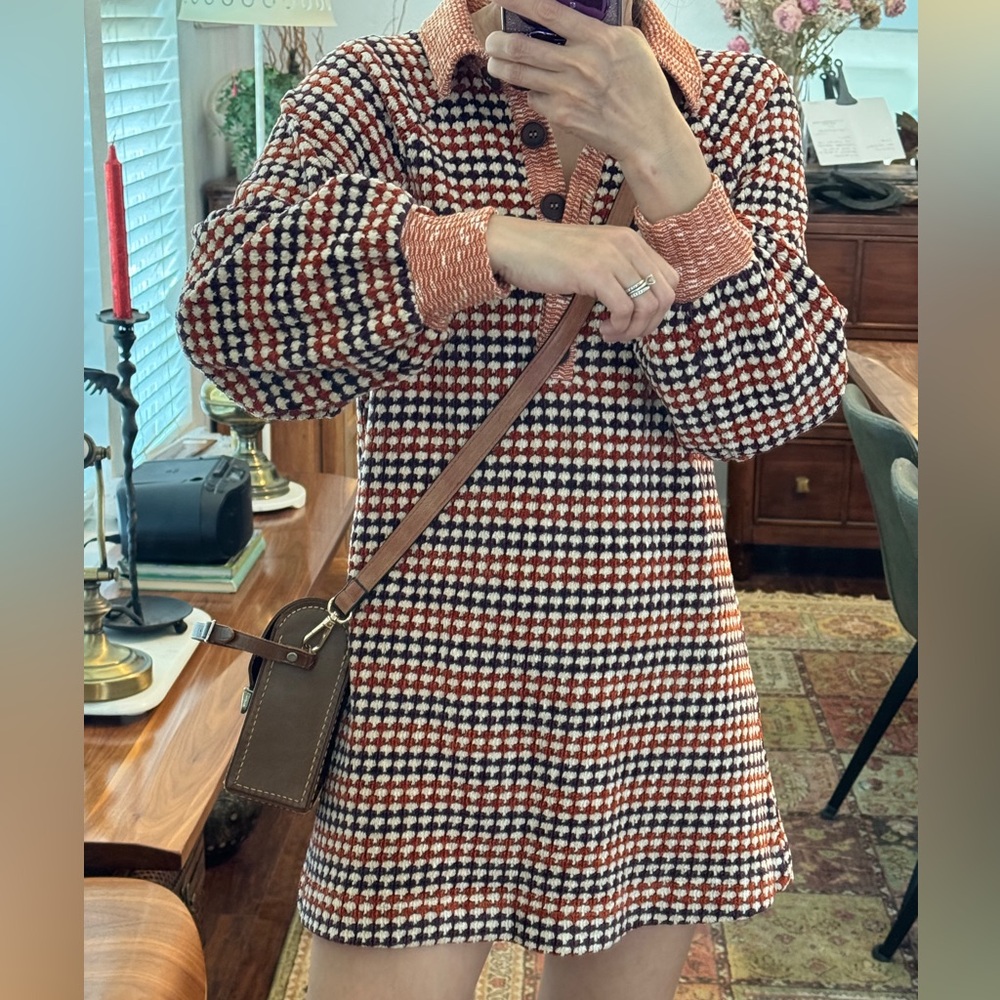 Free People Orange/Purple Chenille Knit Houndstooth Checkered Patterned Dress XS - Picture 3 of 15